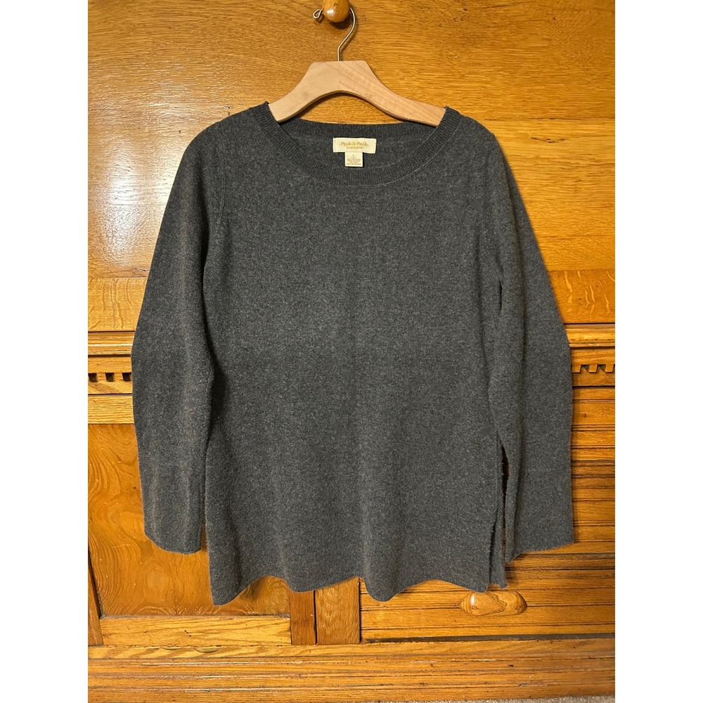 Peck & Peck Cashmere Preppy Old Money Sweater Gray Crew Neck 2-Ply High Low Hem